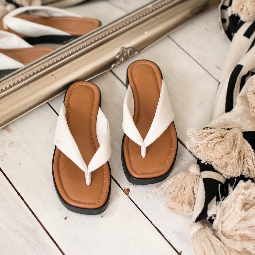 Dune London Leather Longisland White Sandals